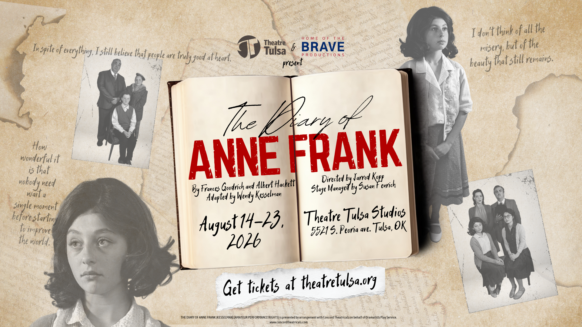 Campaign cover image for The Diary of Anne Frank, presented by Theatre Tulsa