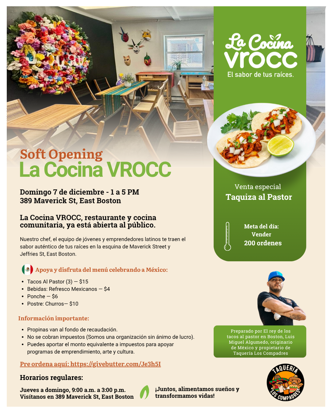 Campaign cover image for Soft Opening- La Cocina VROCC  - Taquiza al Pastor