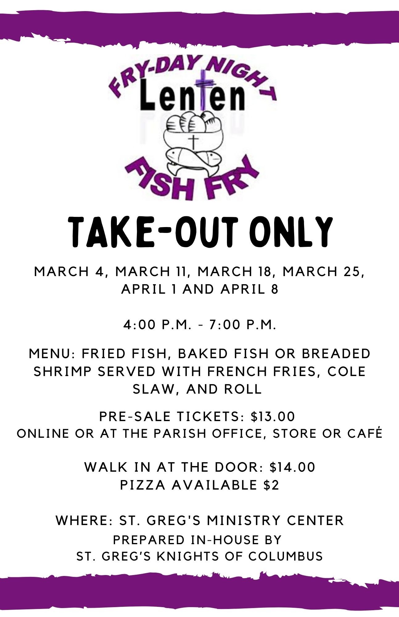 Campaign cover image for St. Gregory  the Great Lenten Fish Fry Williamsville, NY Online Sales Stop Fridays at 2pm