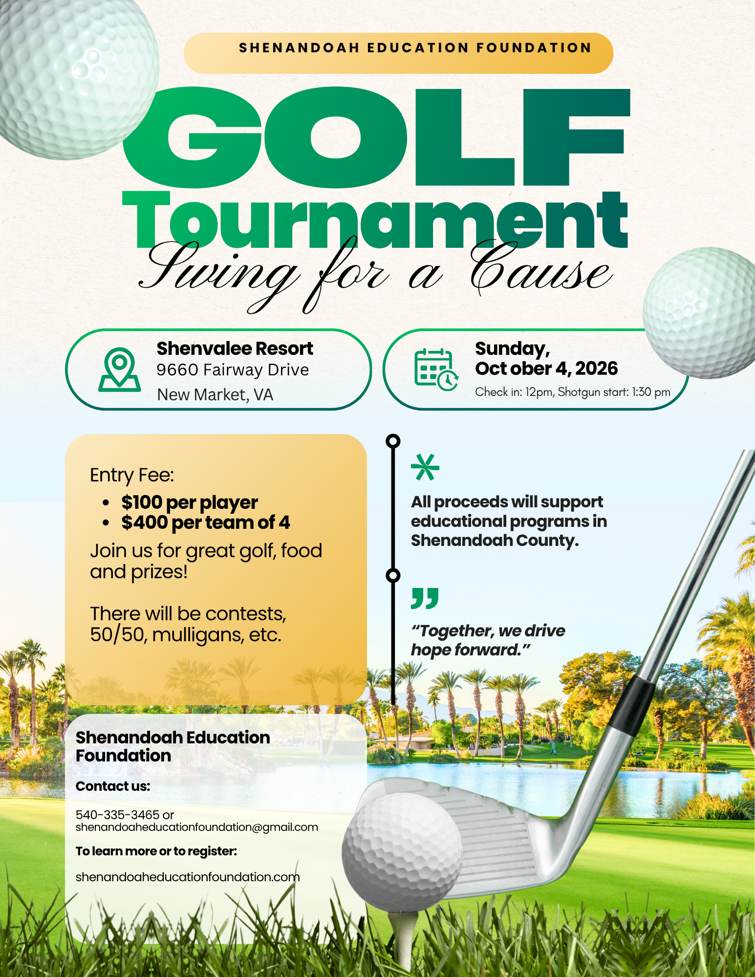 Campaign cover image for Shenandoah Education Foundation Golf Tournament 2026