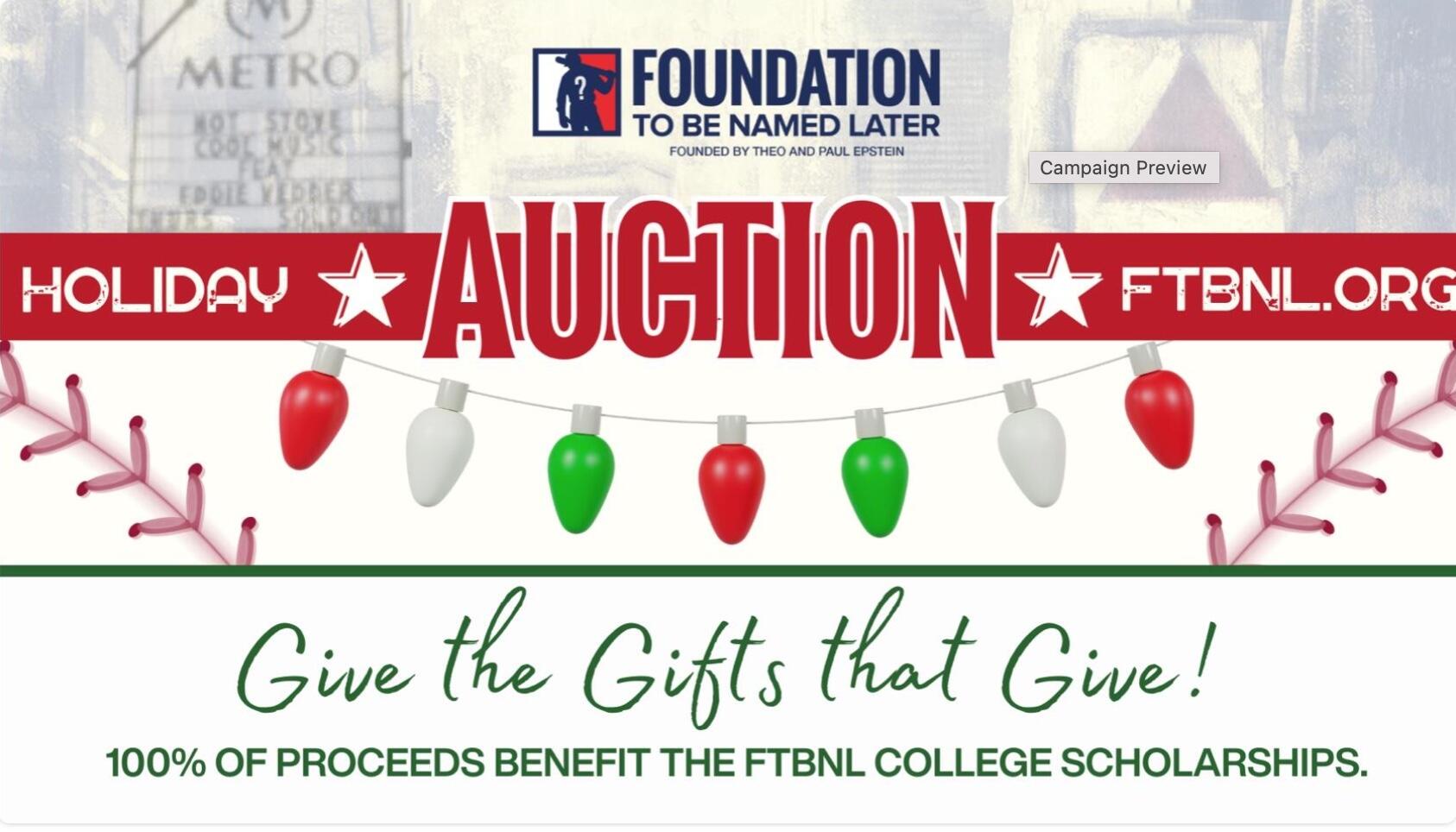 Campaign cover image for Foundation To Be Named Later Holiday Auction 2025