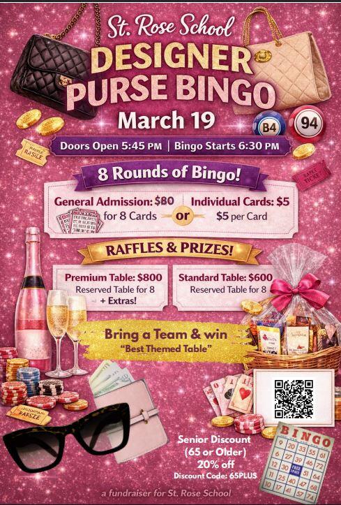 Campaign cover image for St. Rose Designer Purse Bingo