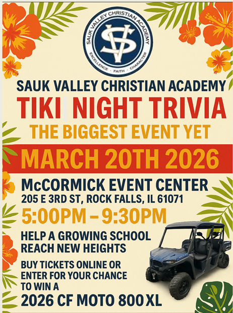 Campaign cover image for Sauk Valley Christian Academy's 4th Annual Tiki Night Trivia