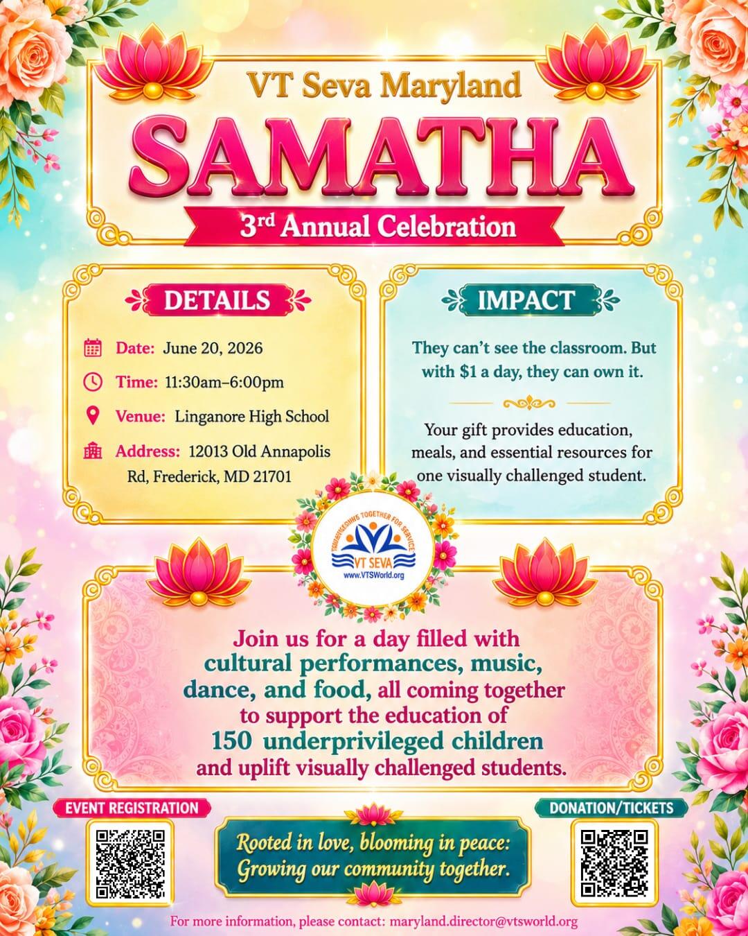 Campaign cover image for VT SEVA Maryland - SAMATHA 2026