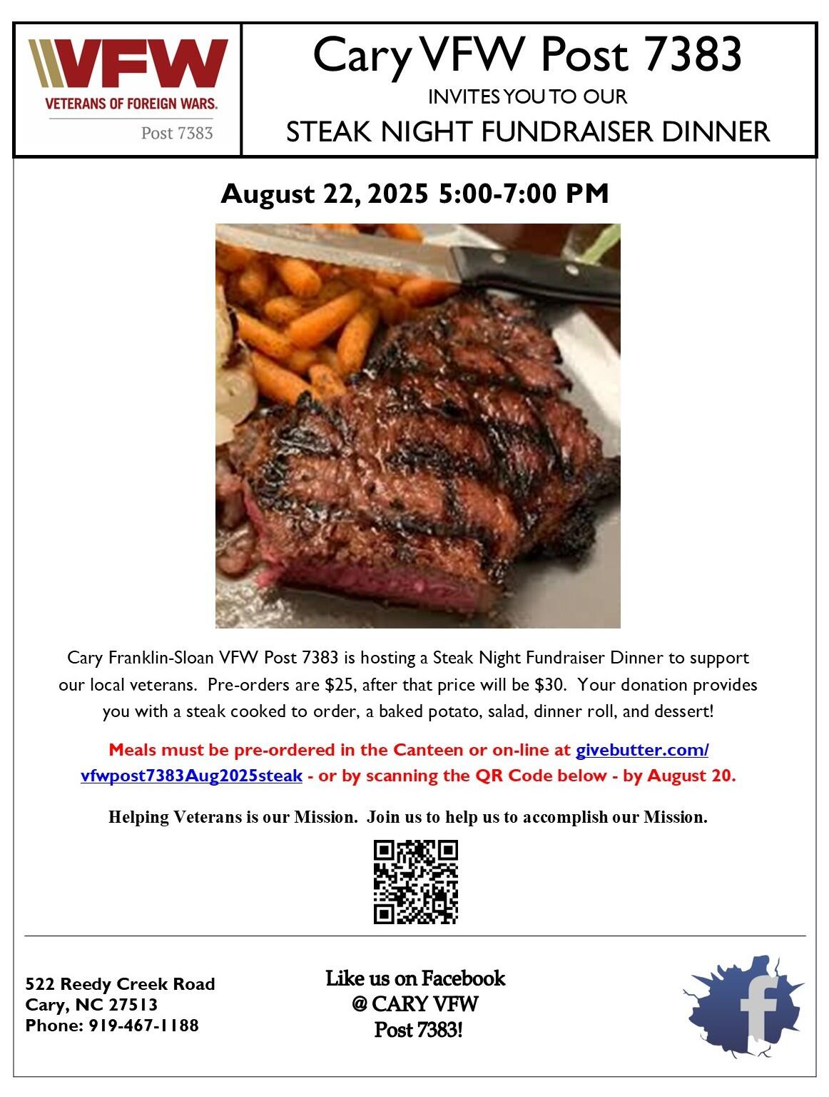 Campaign cover image for Steak Night - 22 August 2025