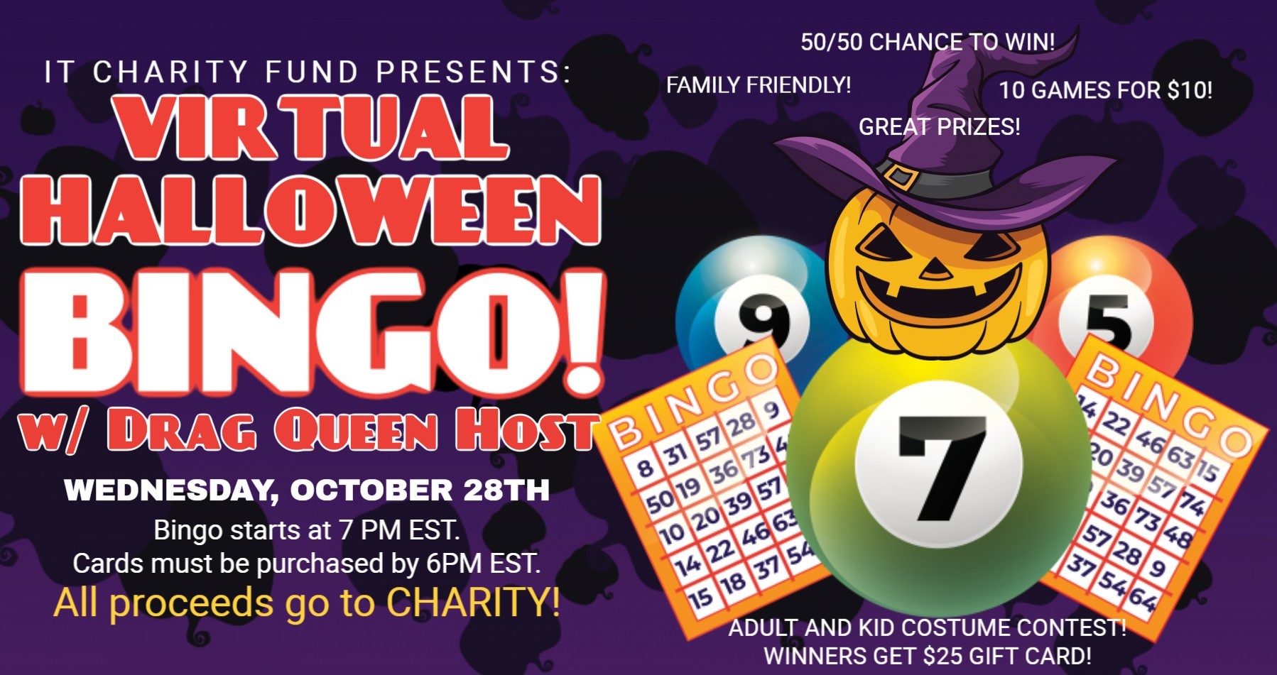 Virtual Charity Halloween Bingo with Drag Queen Host