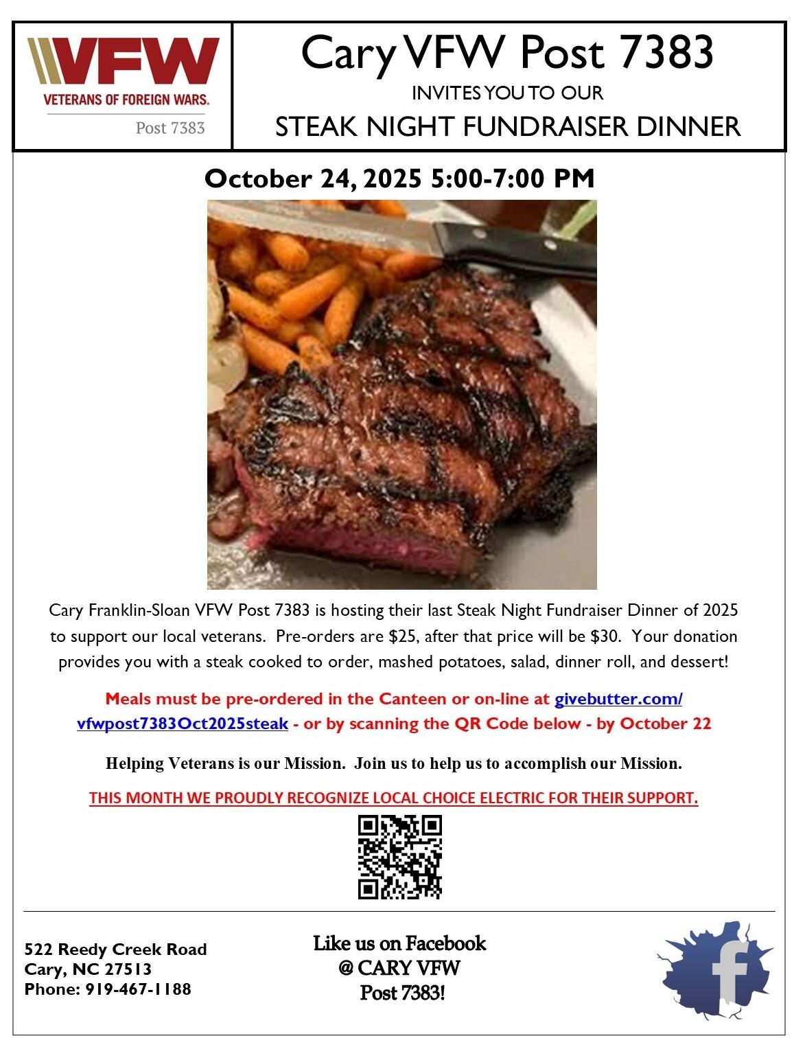 Campaign cover image for Steak Night - 24 October 2025