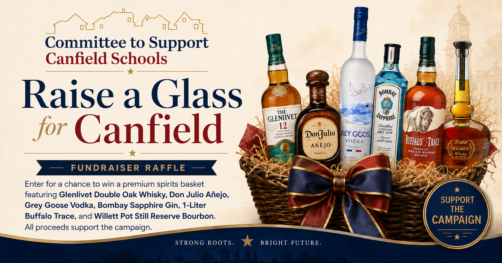 Campaign cover image for Raise a Glass for Canfield: Premium Spirits Basket Raffle