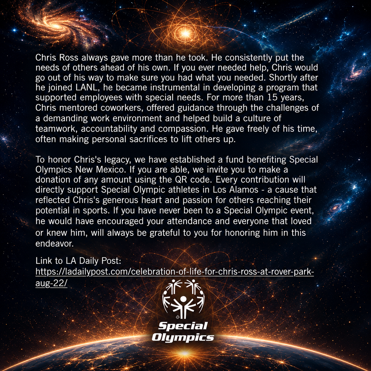 Campaign cover for Chris Ross' Celebration of Life