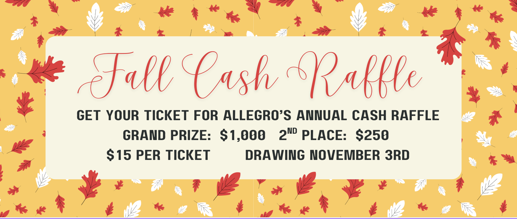 Campaign cover image for ALLEGRO'S 2025 FALL CASH RAFFLE