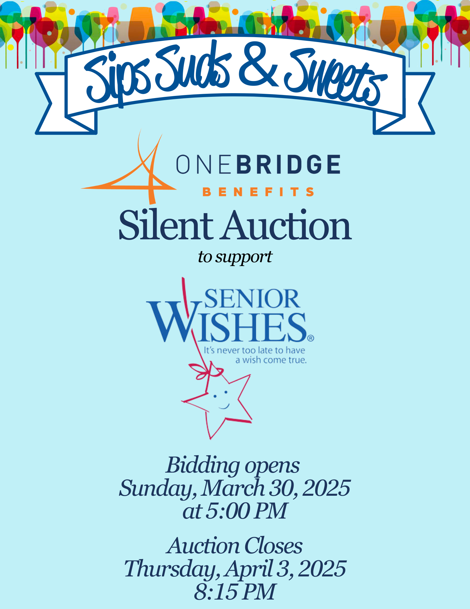 Campaign cover image for Sips, Suds & Sweets Silent Auction Sponsored by OneBridge Benefits