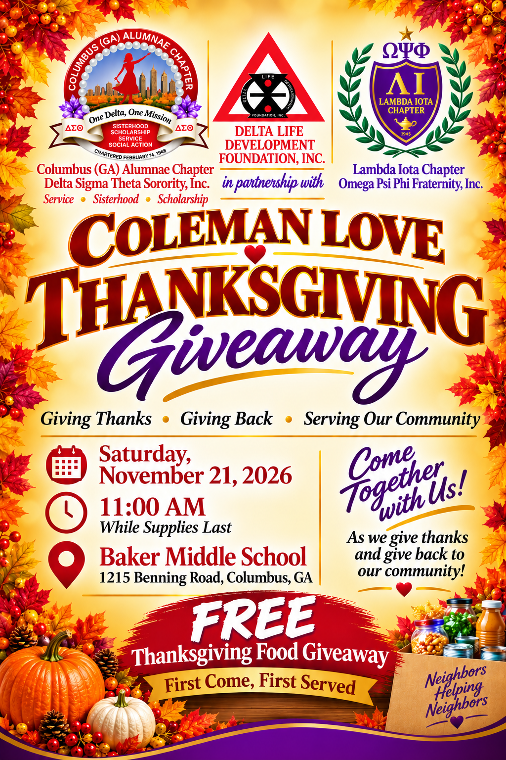 Campaign cover image for COLEMAN-LOVE THANKSGIVING FOOD GIVEAWAY