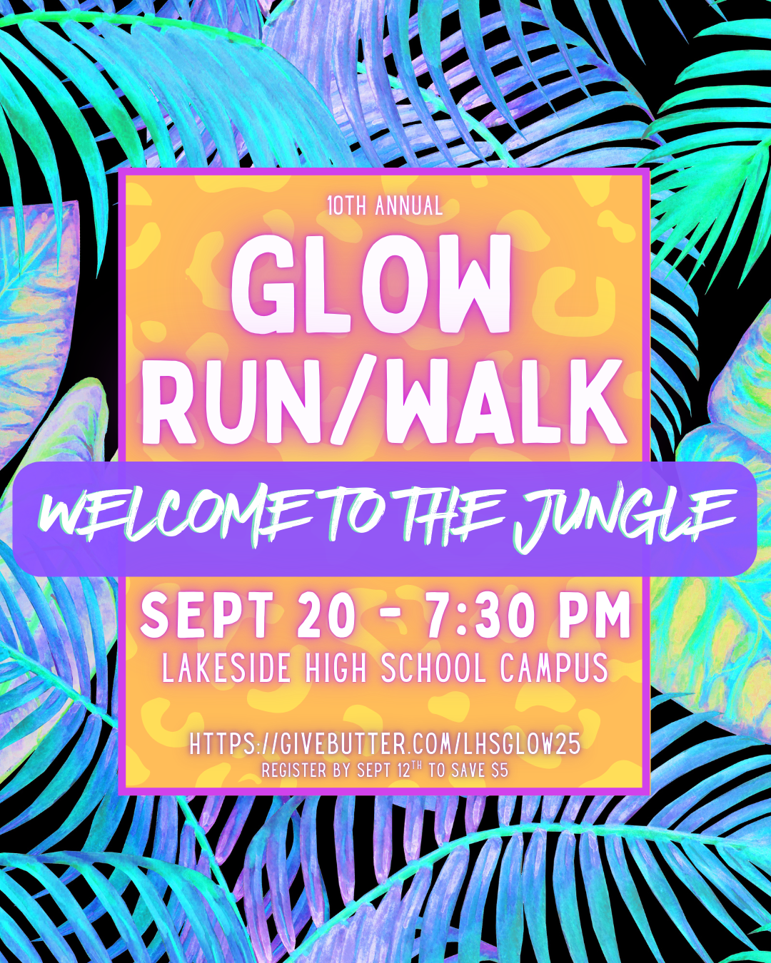 Campaign cover image for 10th Annual Color Me Lakeside GLOW Run (copy)