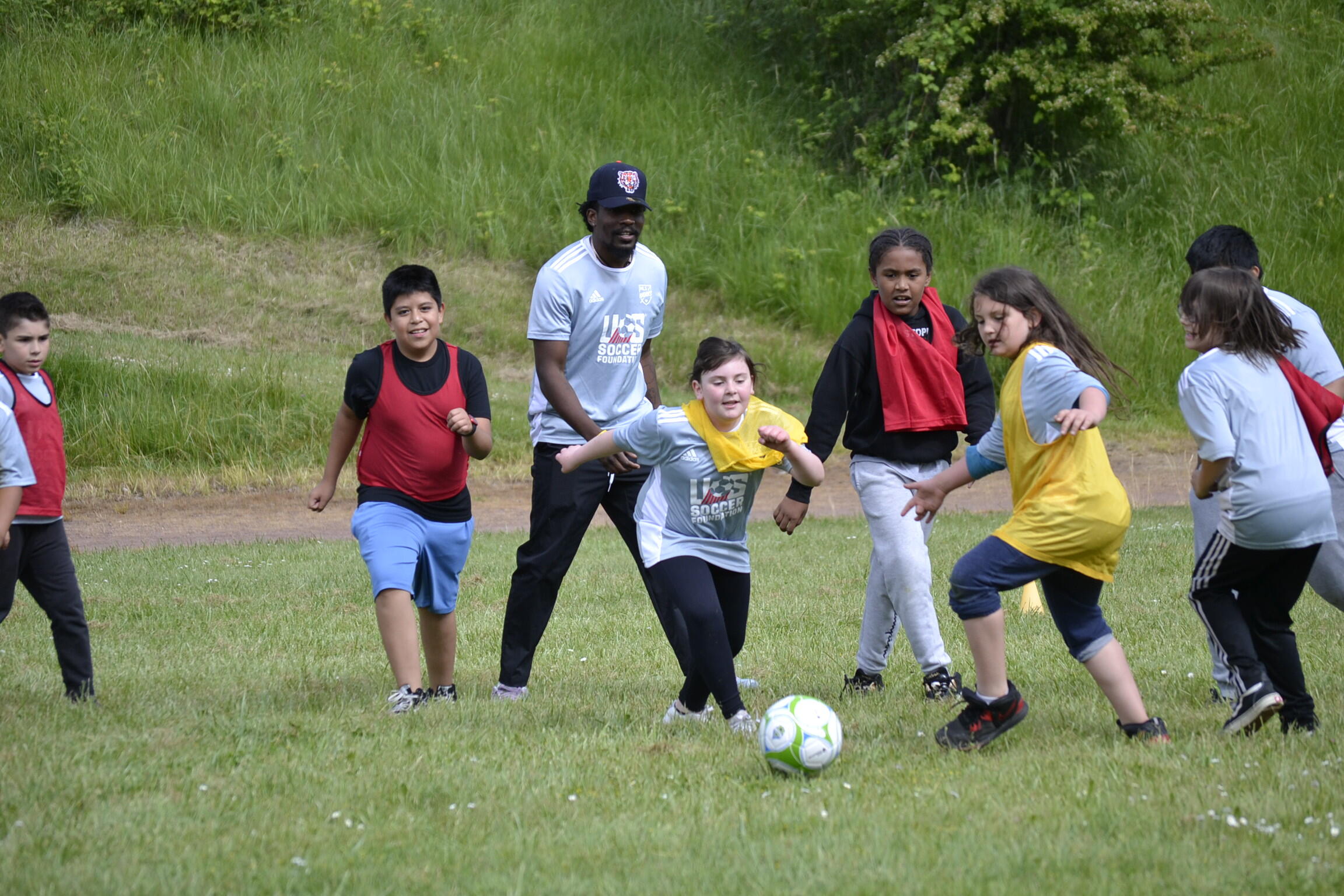Children participating in Washington Youth Soccer Foundation programs
