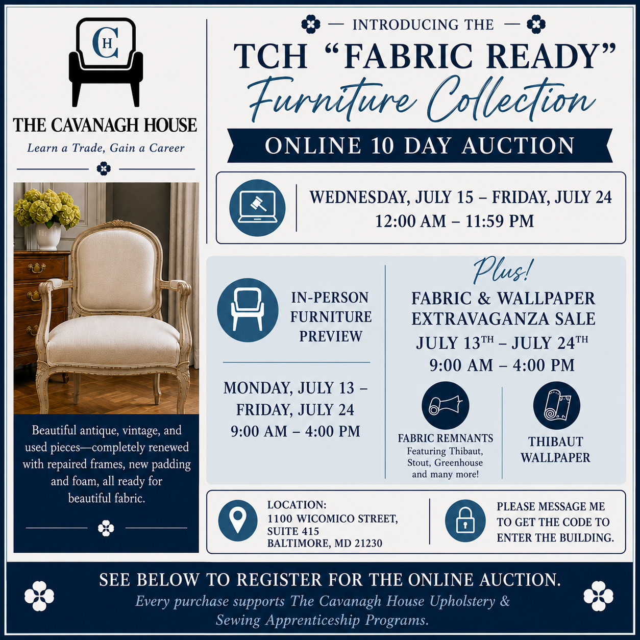 Campaign cover image for TCH "Fabric Ready" Furniture Collection 10 Day Online Auction