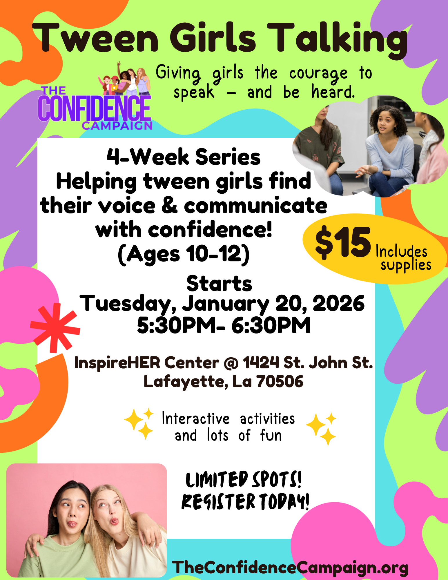 Campaign cover image for Tween Girls Talking (Ages 10-12) hosted by The Confidence Campaign