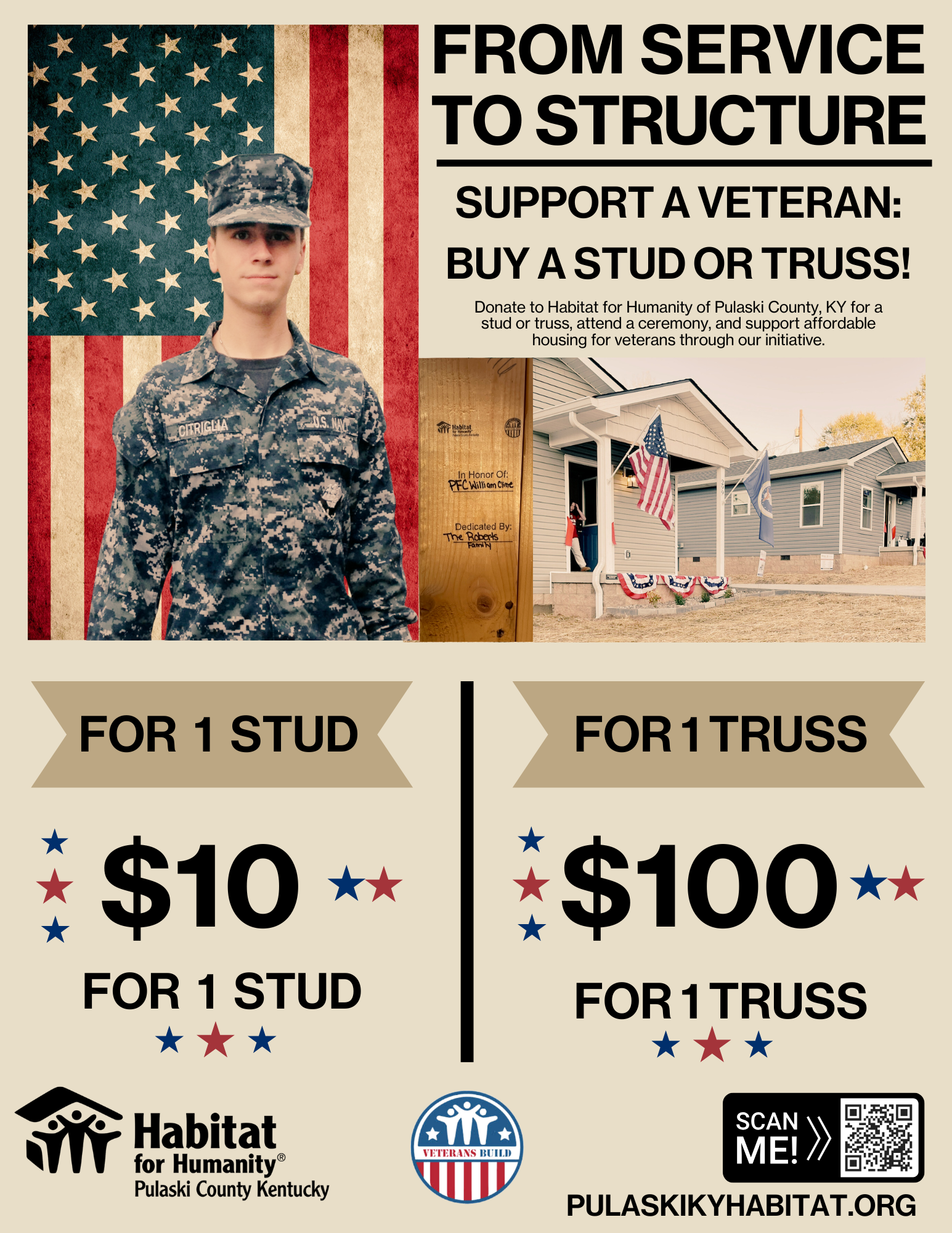 Campaign cover image for From Service to Structure: Support Veterans with a STUD Deployment for Habitat!
