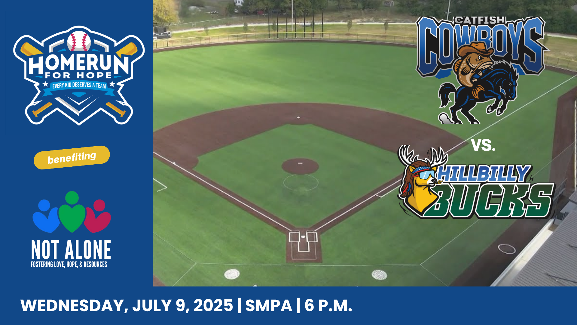 Campaign cover image for Home Run for Hope: Benefiting Not Alone of Marshall County | Catfish Cowboys vs. Hillbilly Bucks