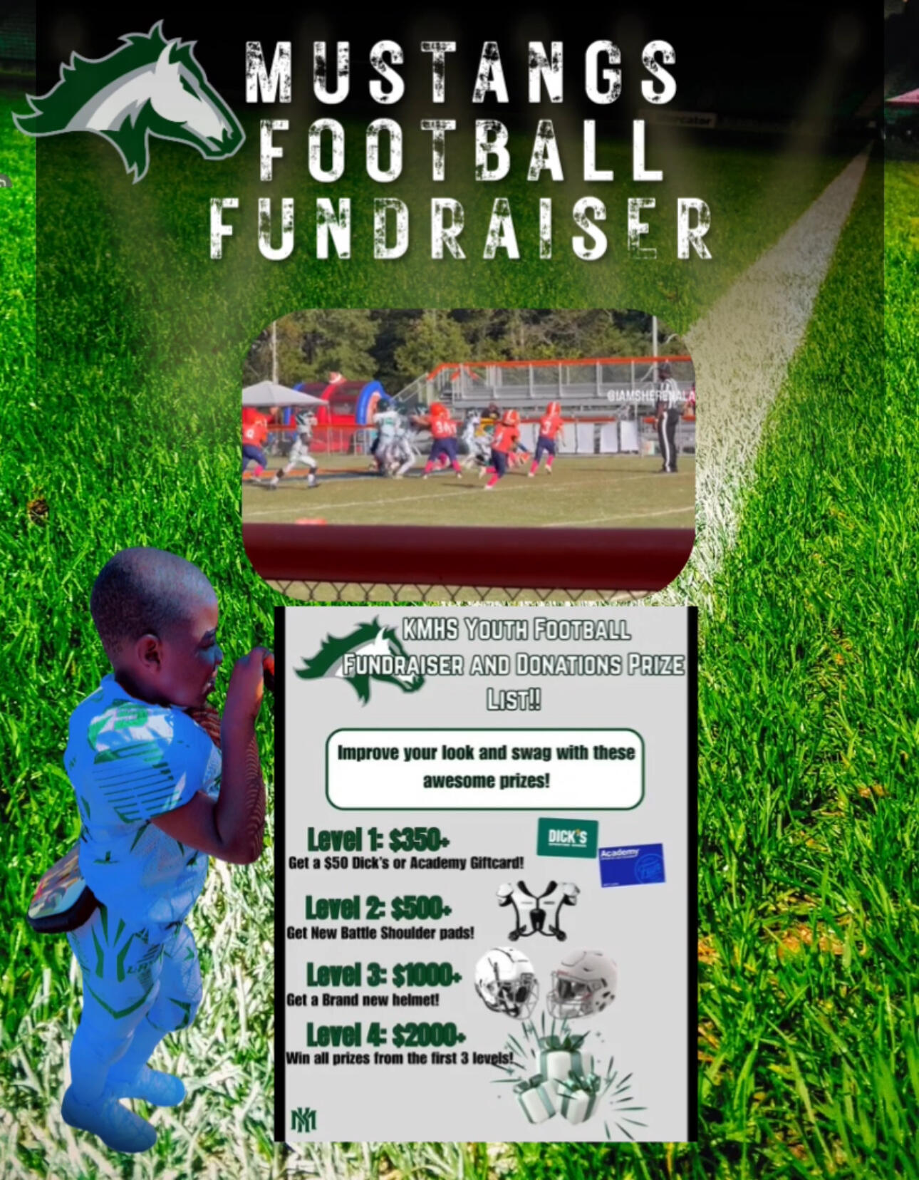 Campaign cover image for 🏈 KMHS Youth Football Team! 🐎 Go Mustangs! 💚