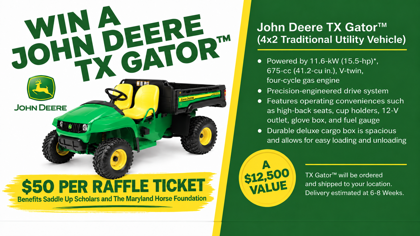 Campaign cover image for Maryland Million John Deere Gator Raffle