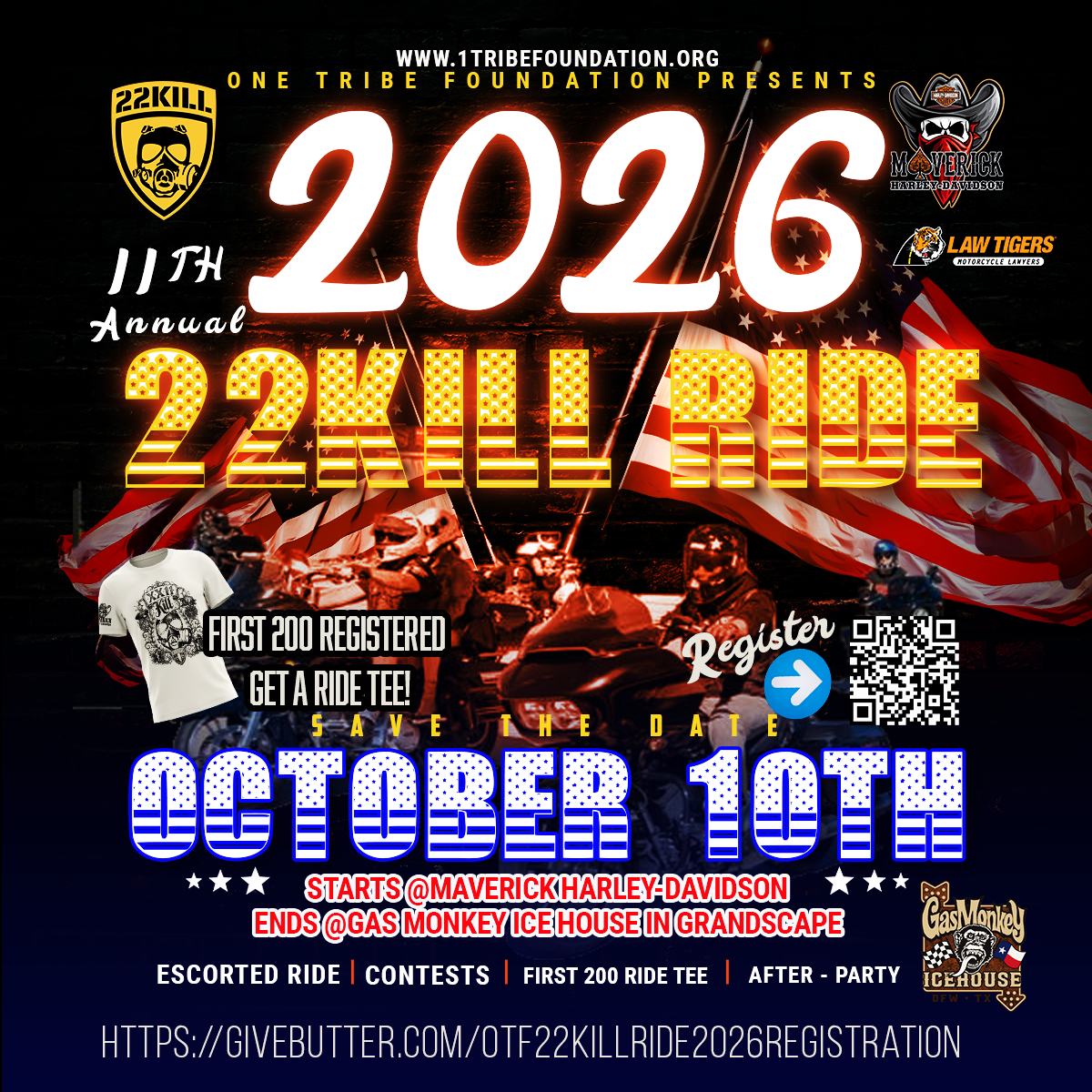 Campaign cover image for OTF's 11th Annual 22KILL Ride 2026 - Registration