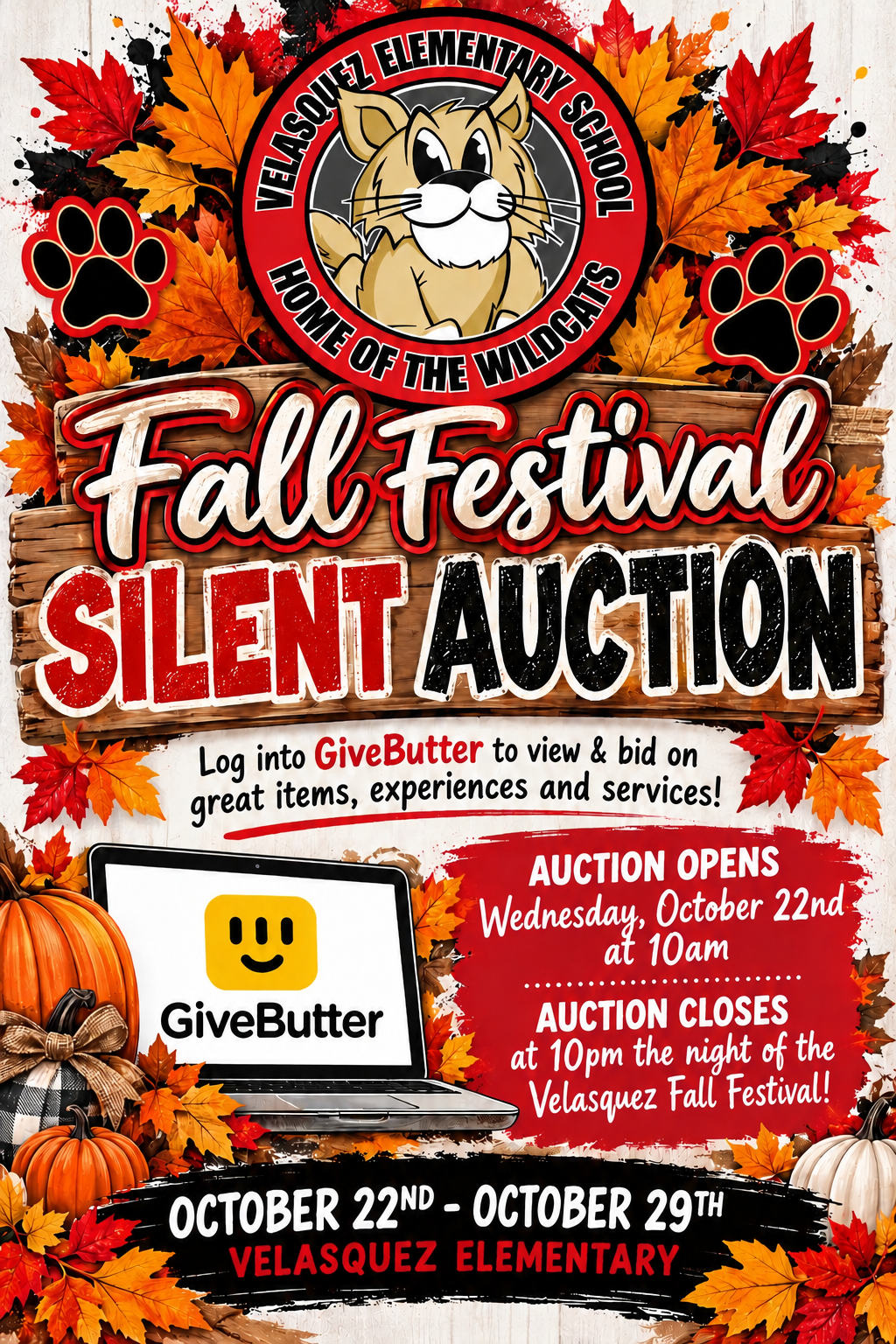 Campaign cover image for Velasquez Elementary Fall Festival Silent Auction