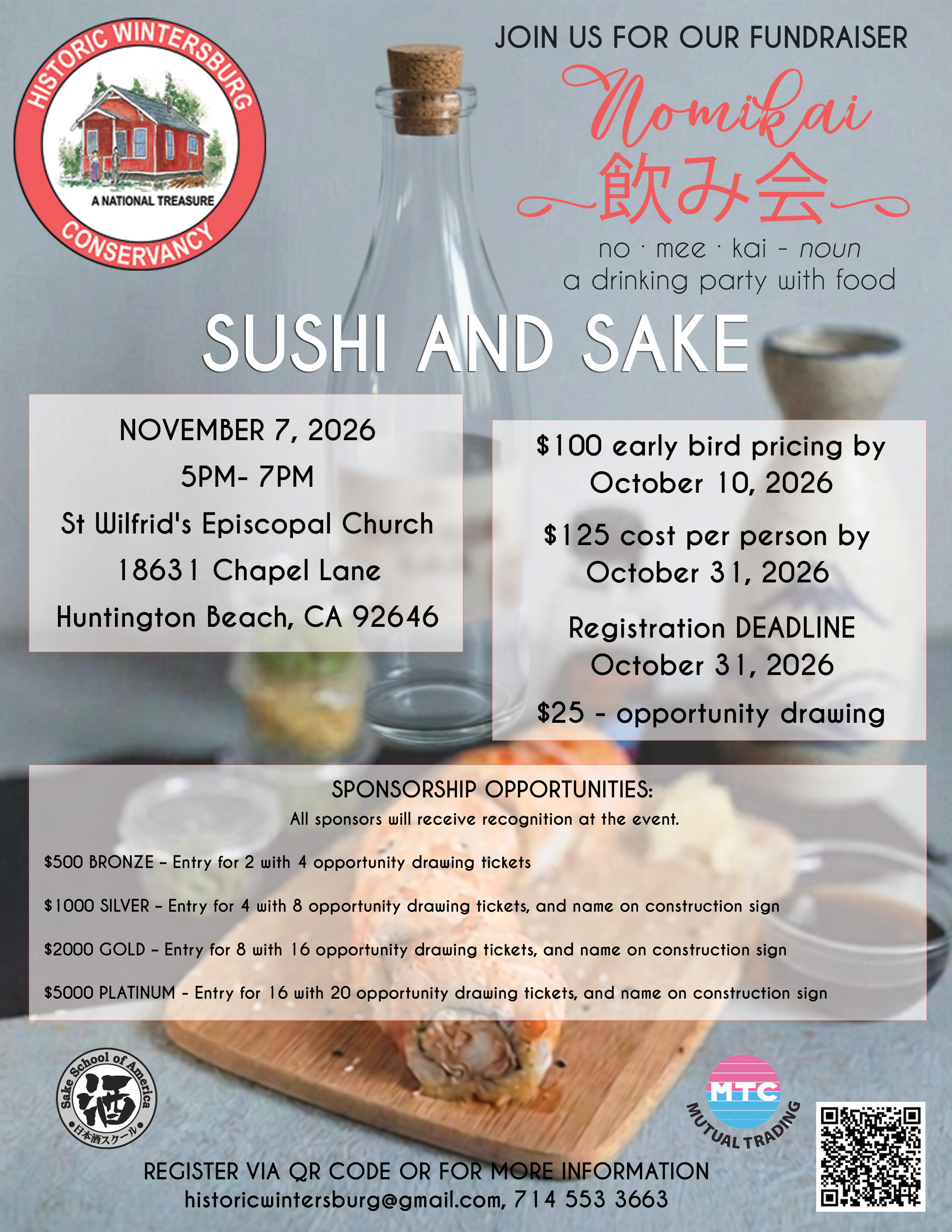 Campaign cover image for Historic Wintersburg 2026 Fall Fundraiser - Sushi and Sake