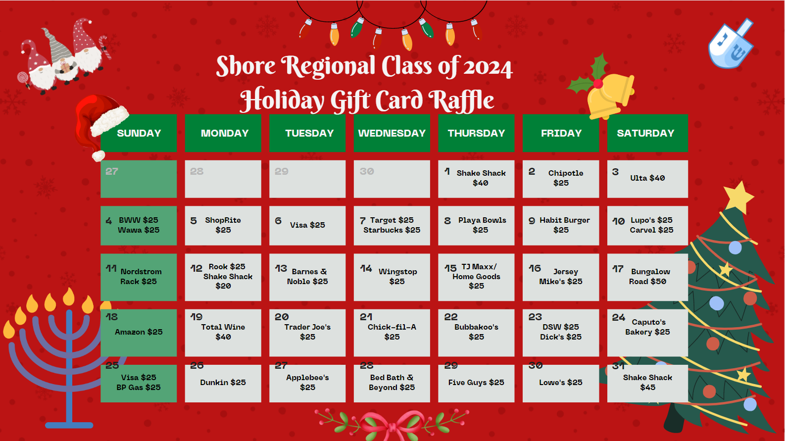Holiday Calendar Raffle Shore Regional Class Of 2024 Holiday Calendar Raffle Shore Regional Class Of 2024