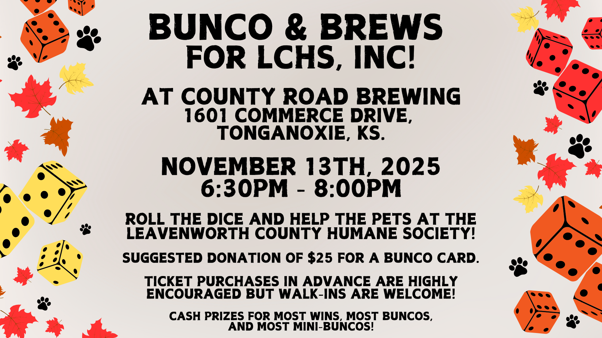 Campaign cover image for Bunco & Brews for LCHS, Inc. - November