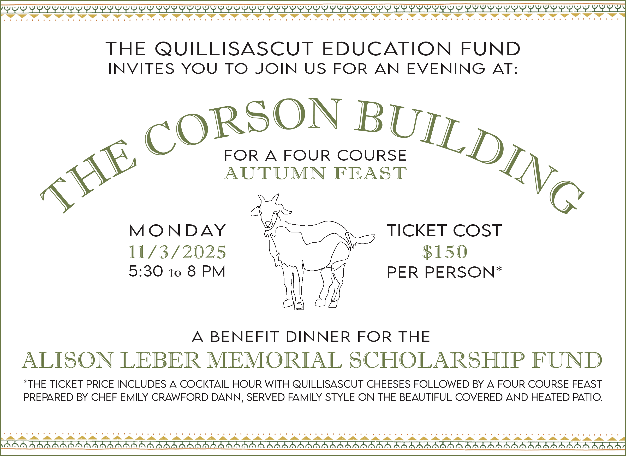 Campaign cover image for Autumn Feast at The Corson Building: A Fundraiser for the Alison Leber Memorial Scholarship Fund