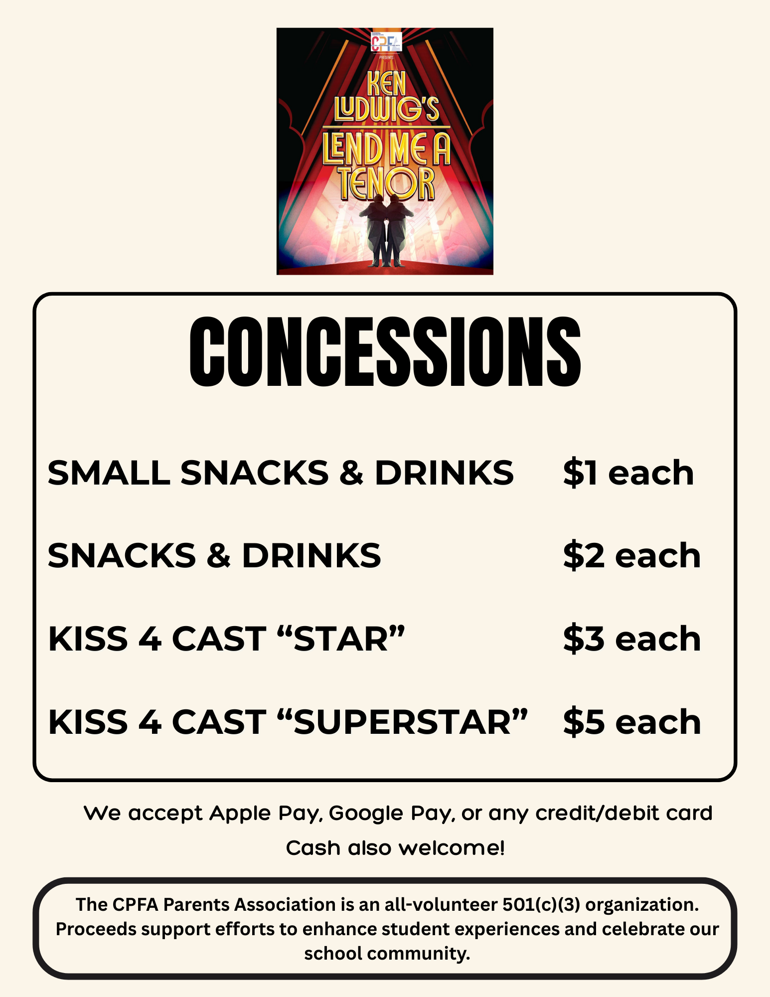 Campaign cover image for 🎭 Lend Me a Tenor: Concession + Kisses4Cast