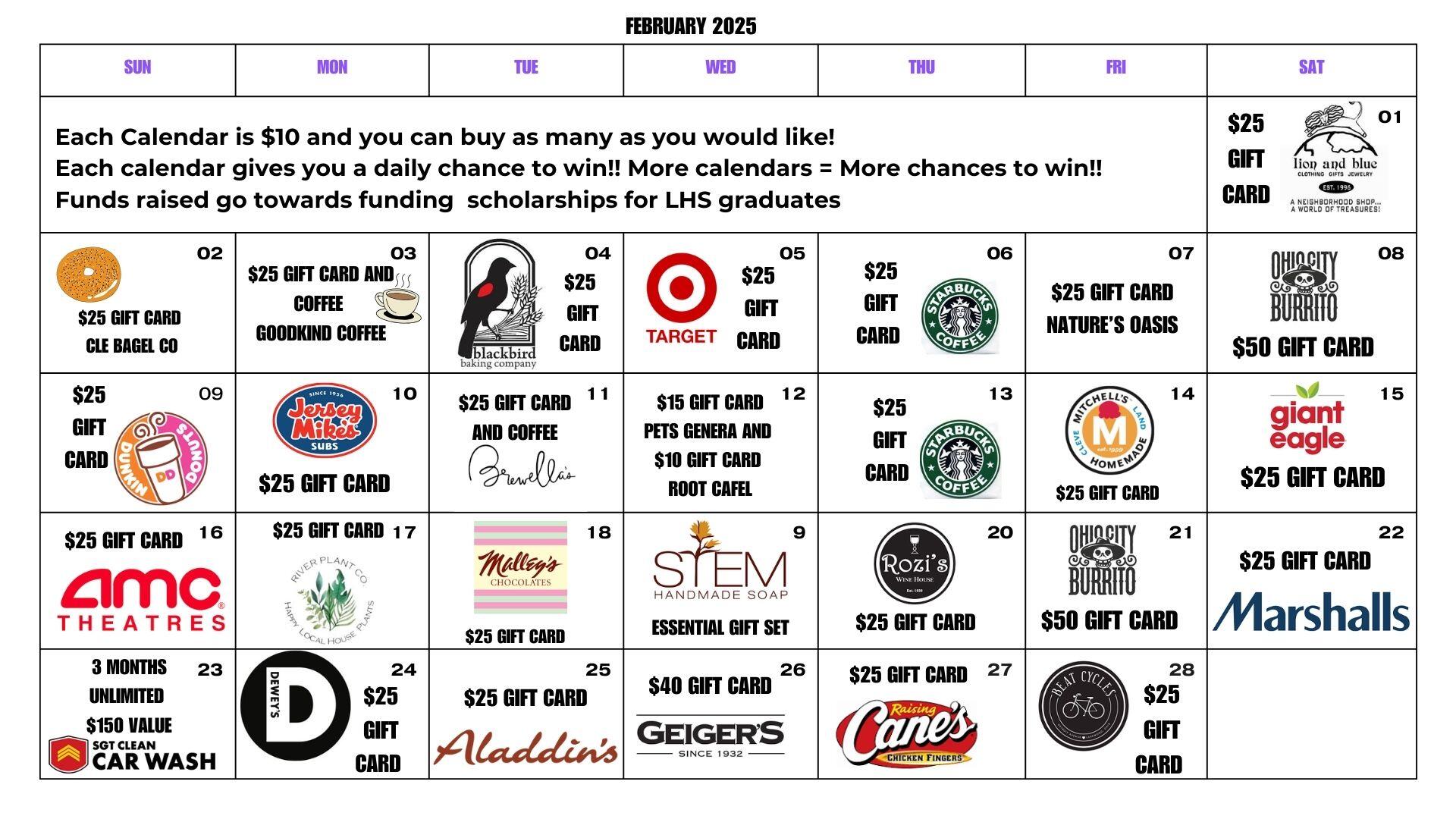 Campaign cover image for Lakewood Council of PTA's 2025 Calendar Raffle Fundraiser