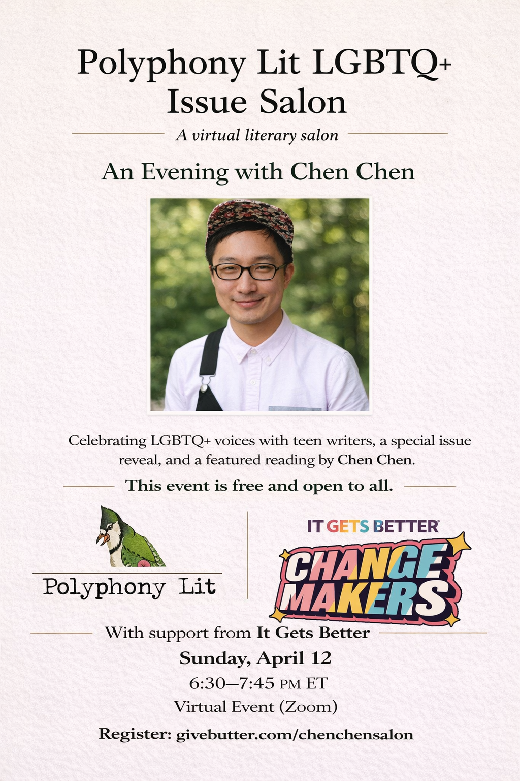 Campaign cover image for Polyphony Lit LGBTQ+ Issue Salon: An Evening with Chen Chen