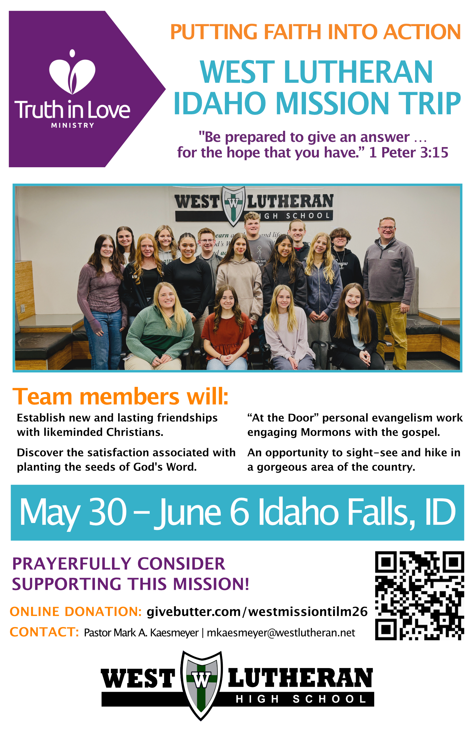 Campaign cover image for 2026 West Lutheran High School Truth in Love Mission Trip - May 30 - June 6, 2026