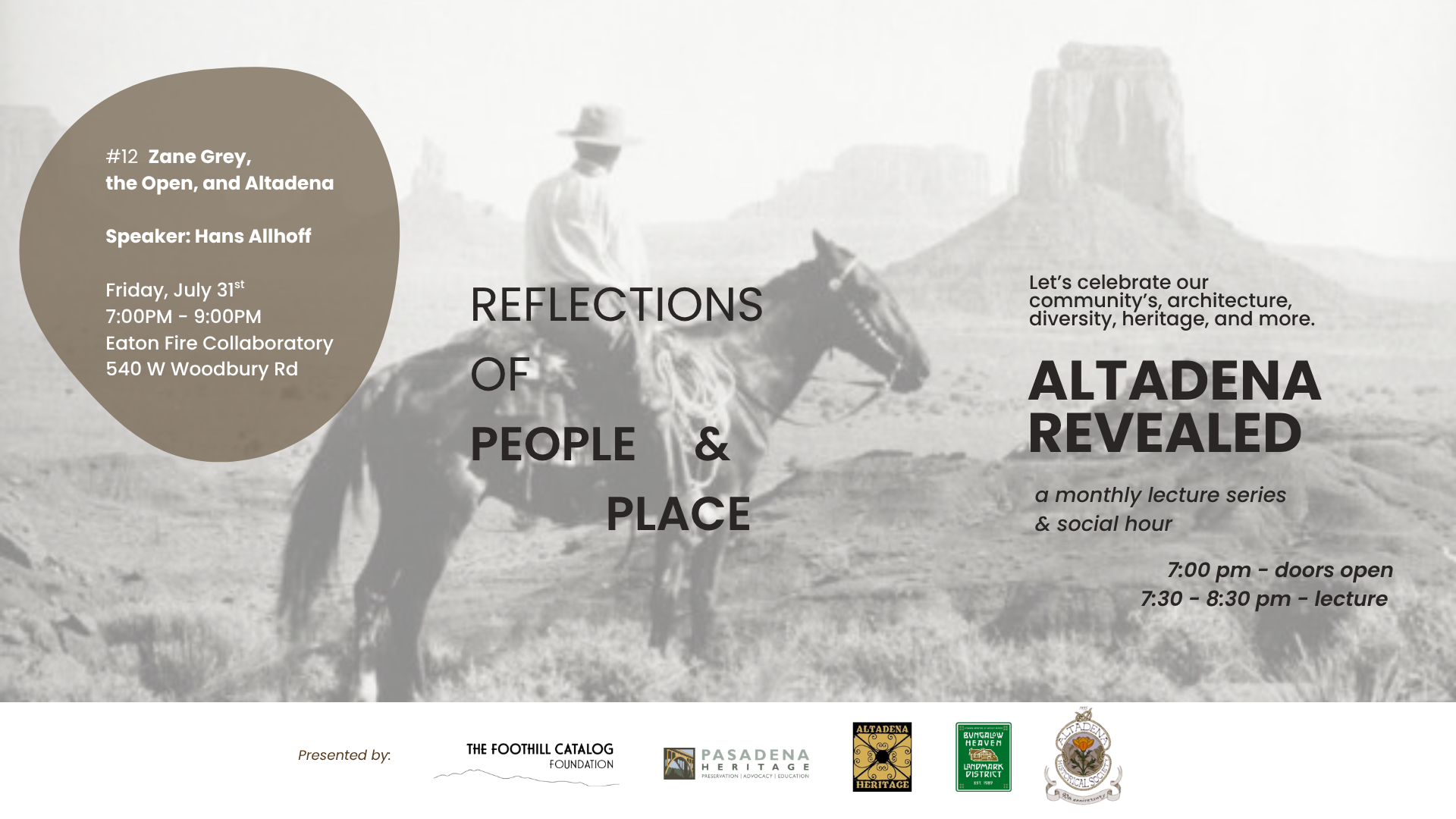 Campaign cover image for Altadena Revealed Lecture Series -  Zane Grey,  the Open, and Altadena