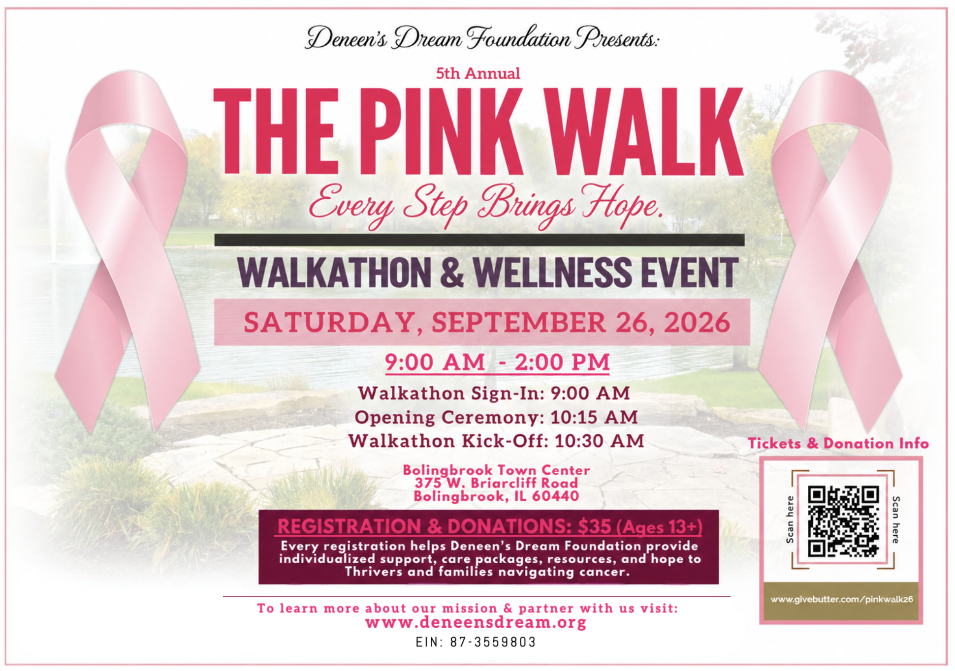 Campaign cover image for Deneen's Dream: The Pink Walk 2026 (Breast Cancer Awareness Month)