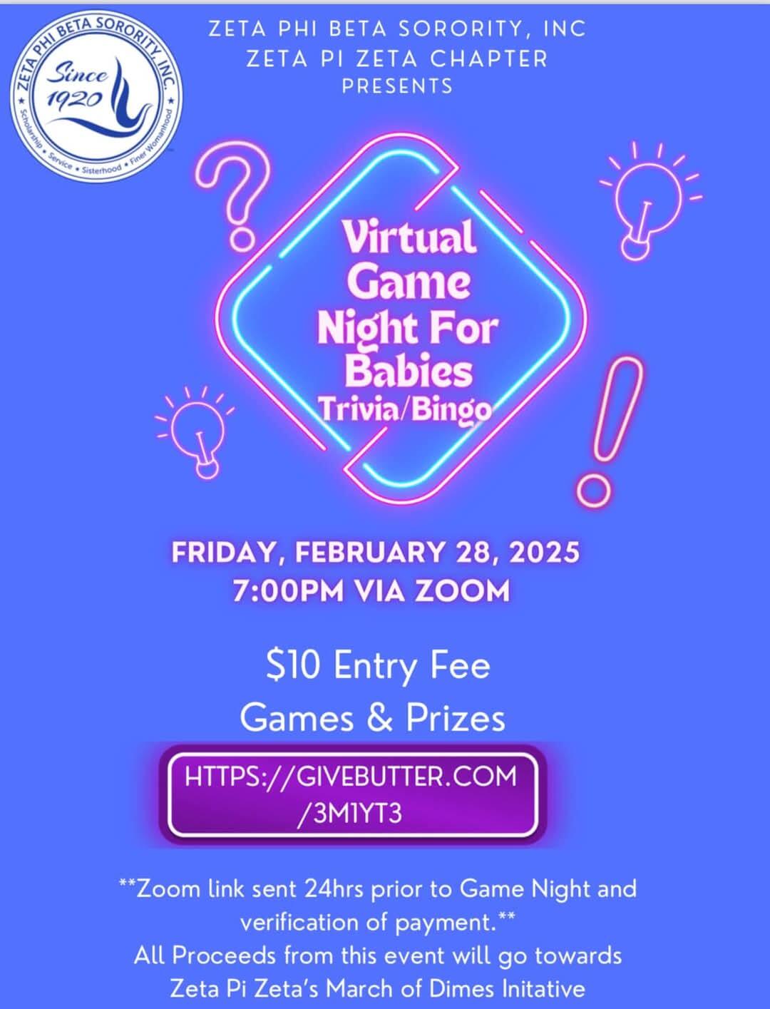 Campaign cover image for Zeta Pi Zeta- Virtual Game Night for Babies