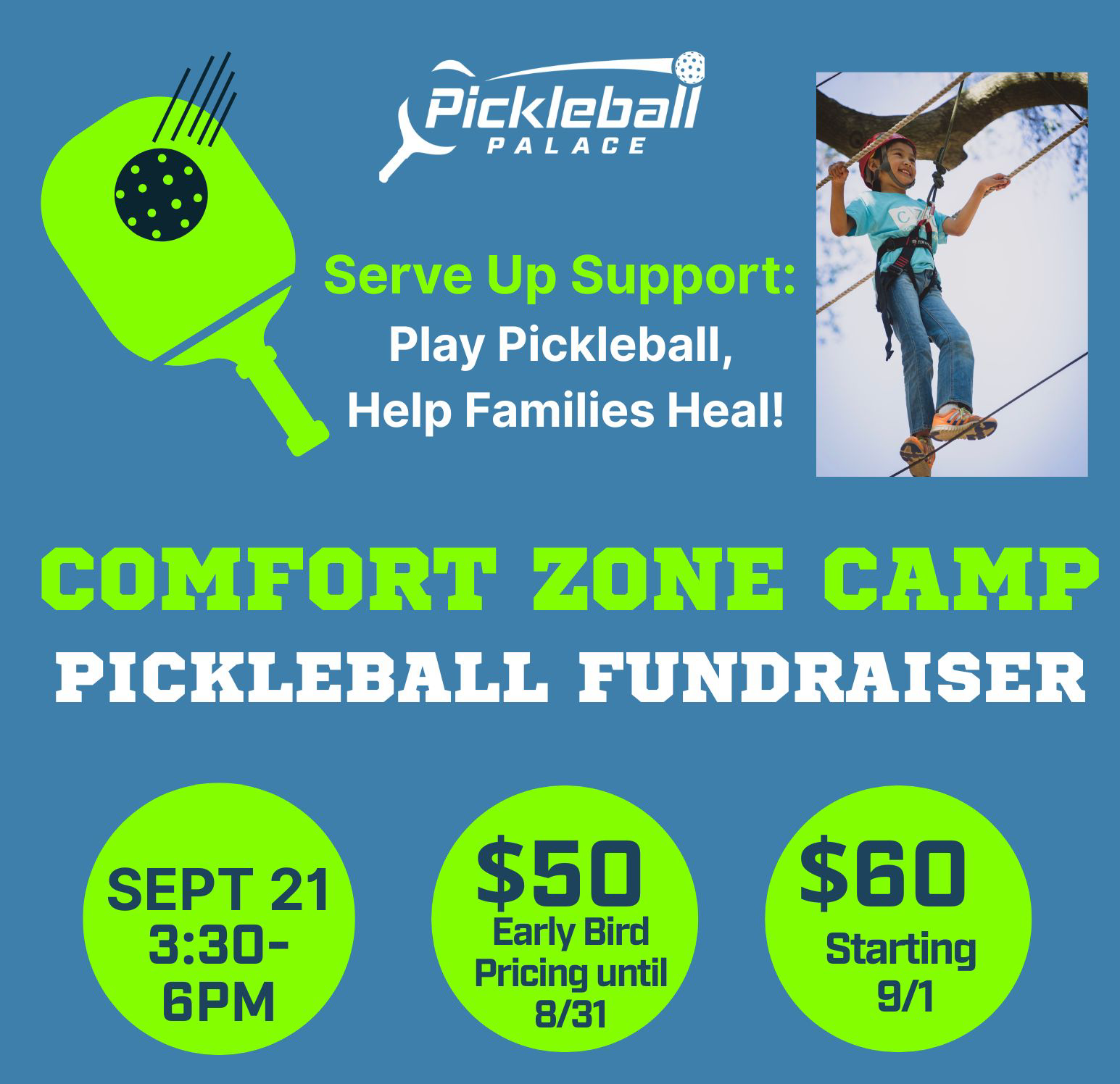 Campaign cover image for Serve up Support - Comfort Zone Camp Pickleball Fundraiser