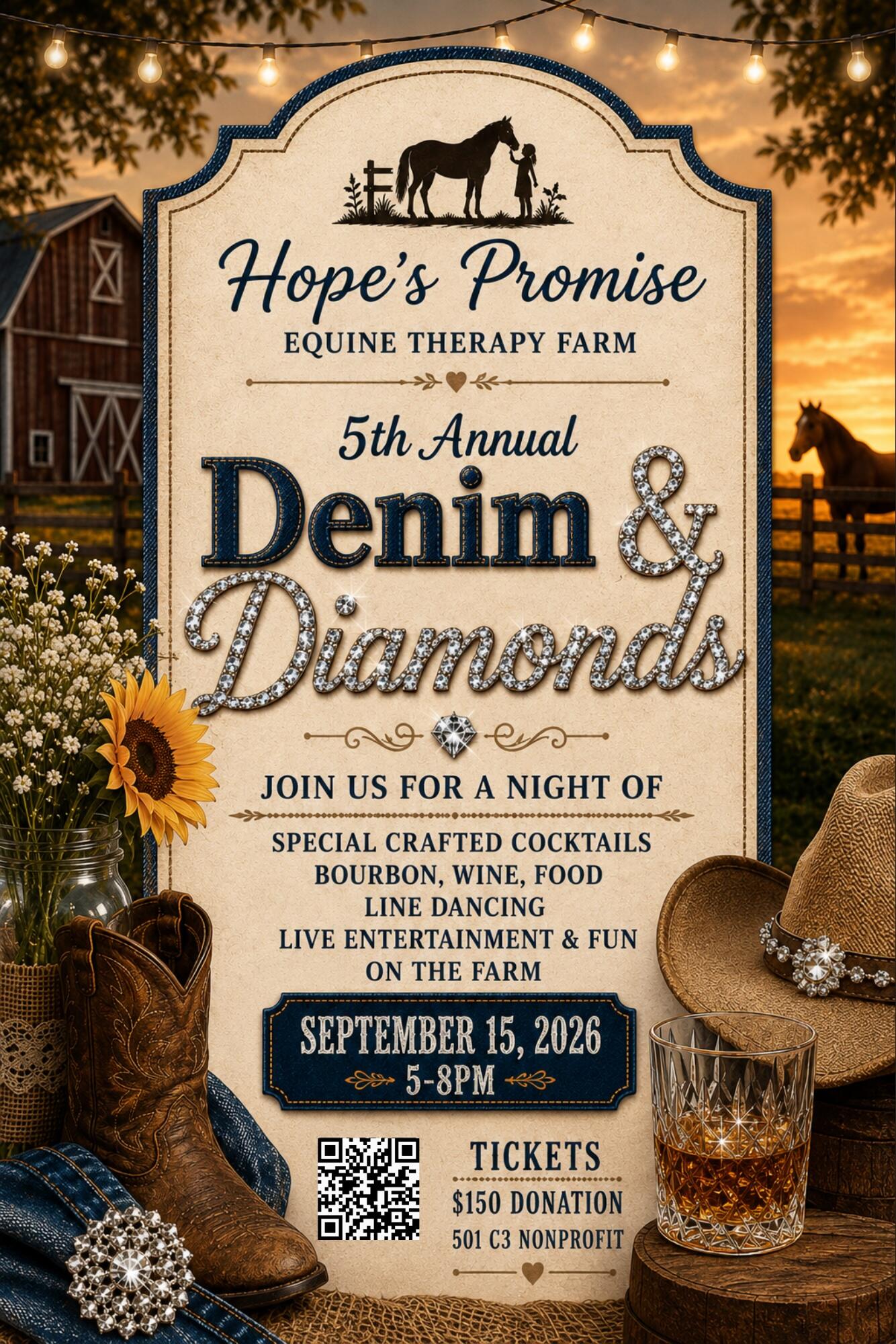 Campaign cover image for Hope's Promise Equine Therapy Farm 5th Annual Denim & Diamonds Event