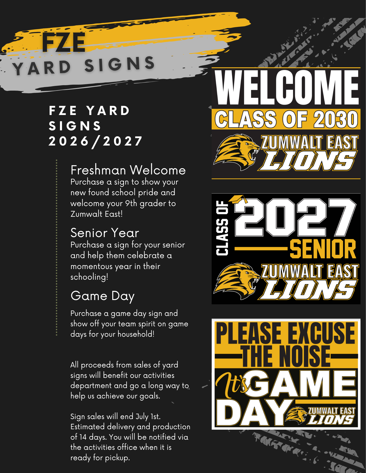 Campaign cover image for FZE Senior, Freshman, and Game Day Yard Signs 26/27
