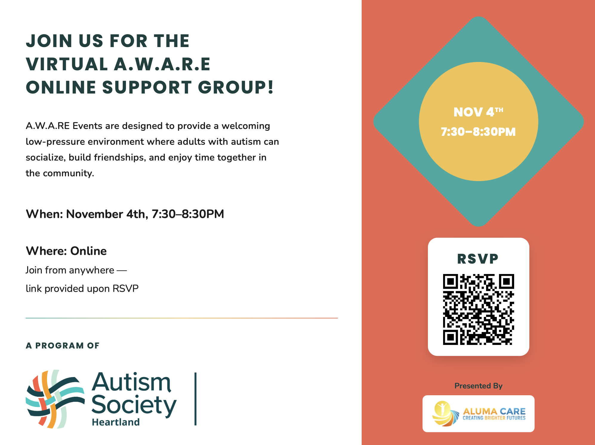 Campaign cover image for November AWARE Online Support Group
