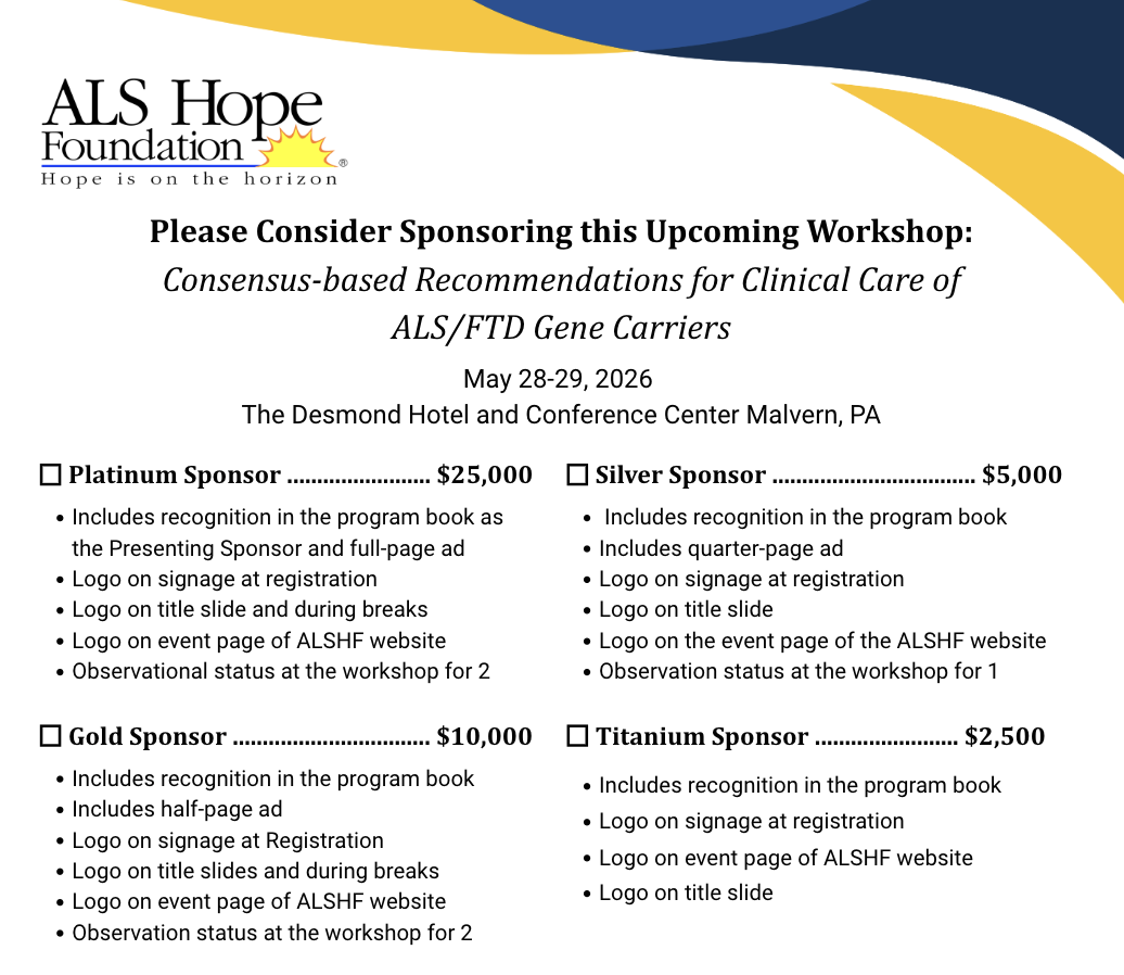 Campaign cover image for ALS/FTD Genetic Workshop Sponsorship