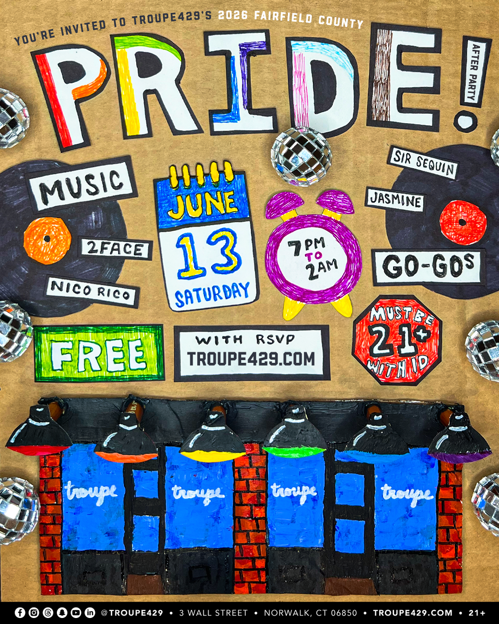 Campaign cover image for FREE RSVP - PRIDE PARTY 2026! at Troupe429 in Norwalk (SAT JUNE 13)