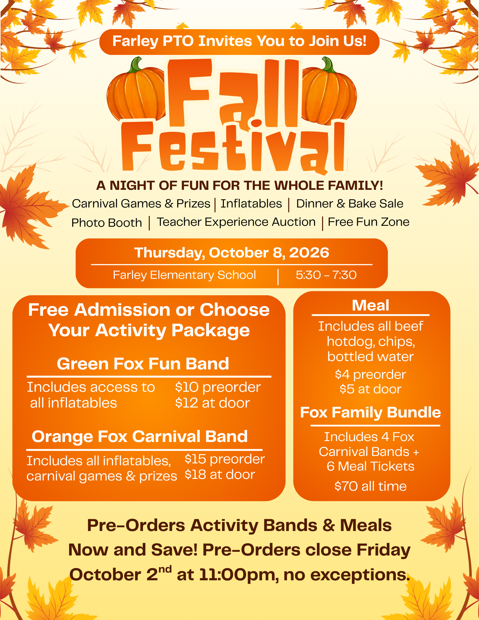 Campaign cover image for Farley Elementary Fall Festival 2026 Preorder
