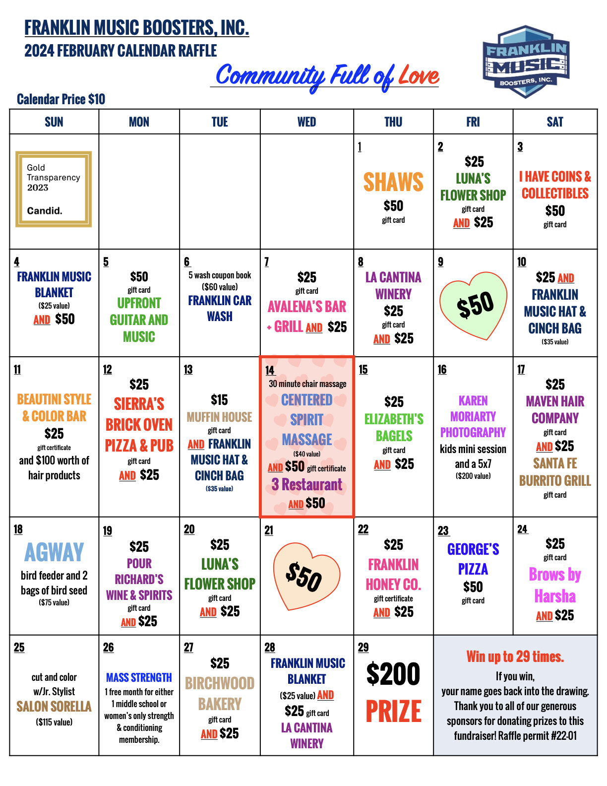 2024 CALENDAR RAFFLE 2024 CALENDAR RAFFLE