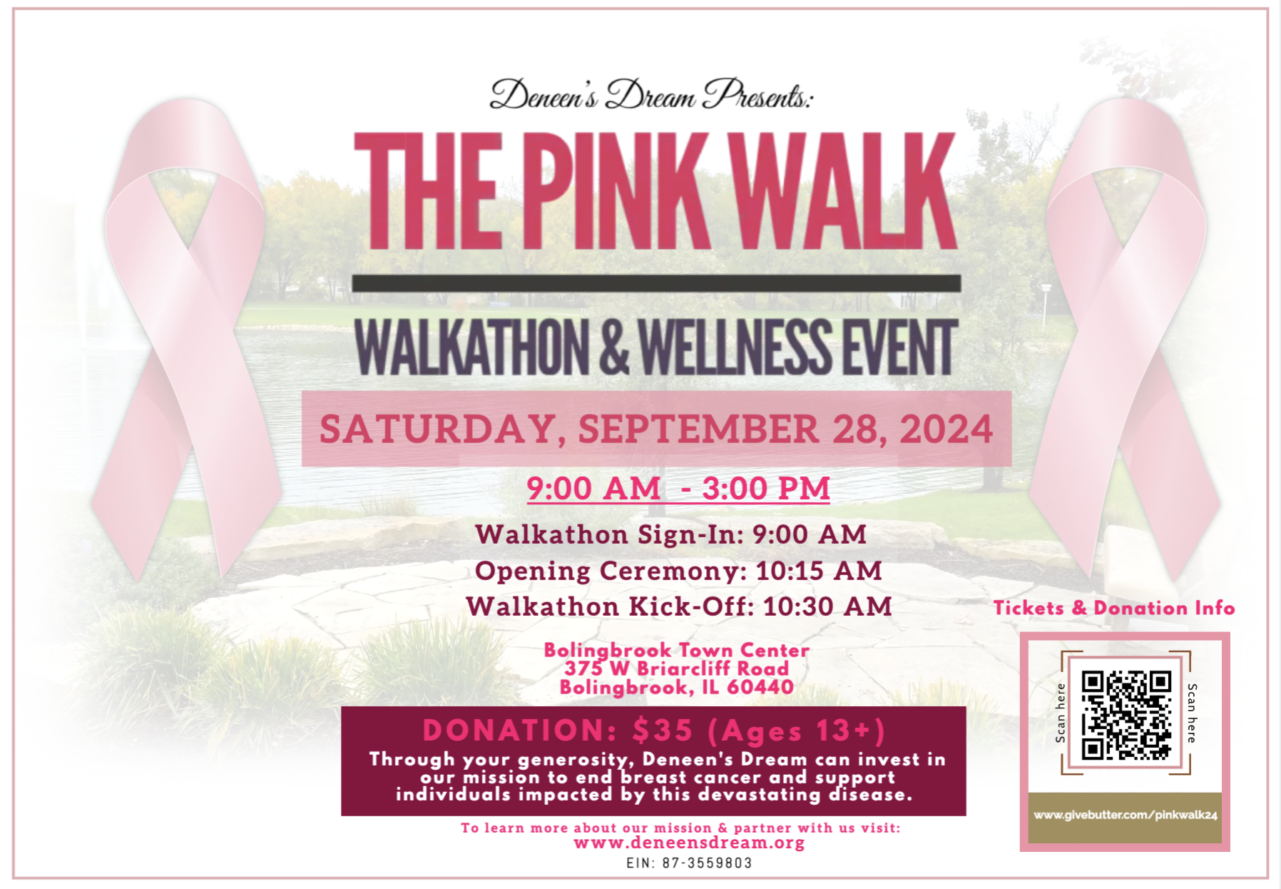 Campaign cover image for The Pink Walk 2024 (Walkathon & Wellness Event) Saturday, September 28, 2024