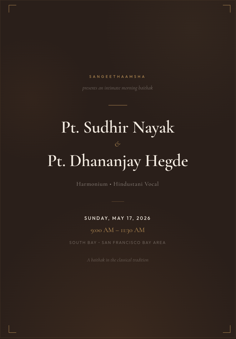 Campaign cover image for Spring concert with Pt Sudhir Nayak & Pt Dhananjay Hegde