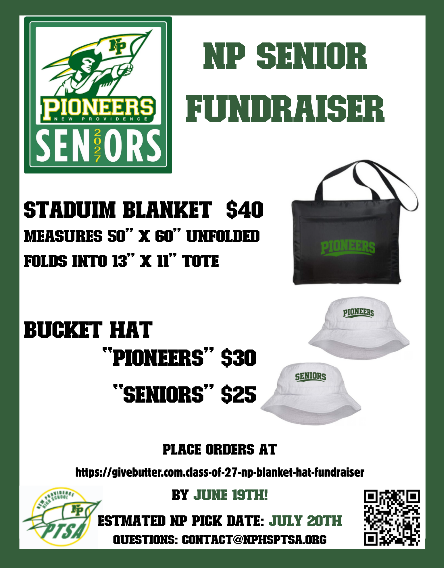 Campaign cover image for Class of '27 NP Blanket and Bucket Hat Fundraiser