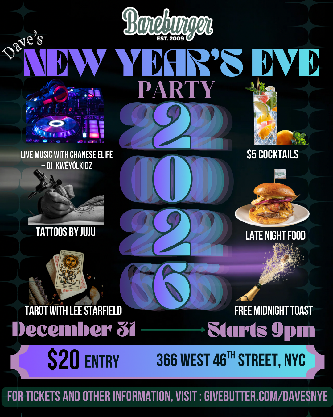 Campaign cover image for Dave's NYE with Bareburger Hell's Kitchen