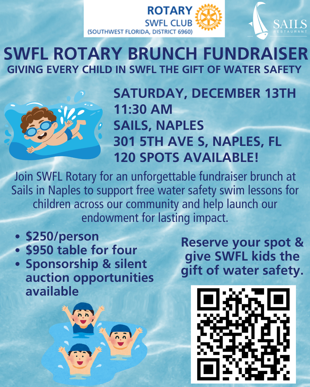 Campaign cover image for SWFL Rotary Brunch at SAILS for a Cause: Giving Every Child in SWFL the Gift of Water Safety